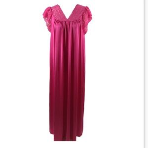 Shadowline vintage bright pink nylon maxi gown M
